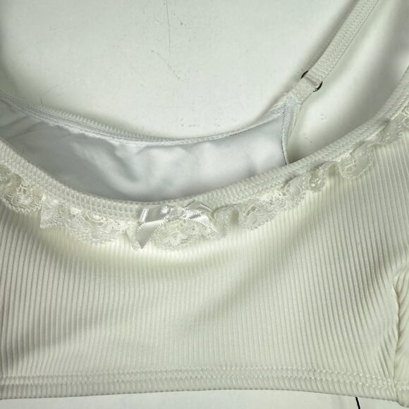 NWT Edikted Lacey Ruffled Bikini Top Ribbed Bralette White Size Medium M NEW - Picture 5 of 11